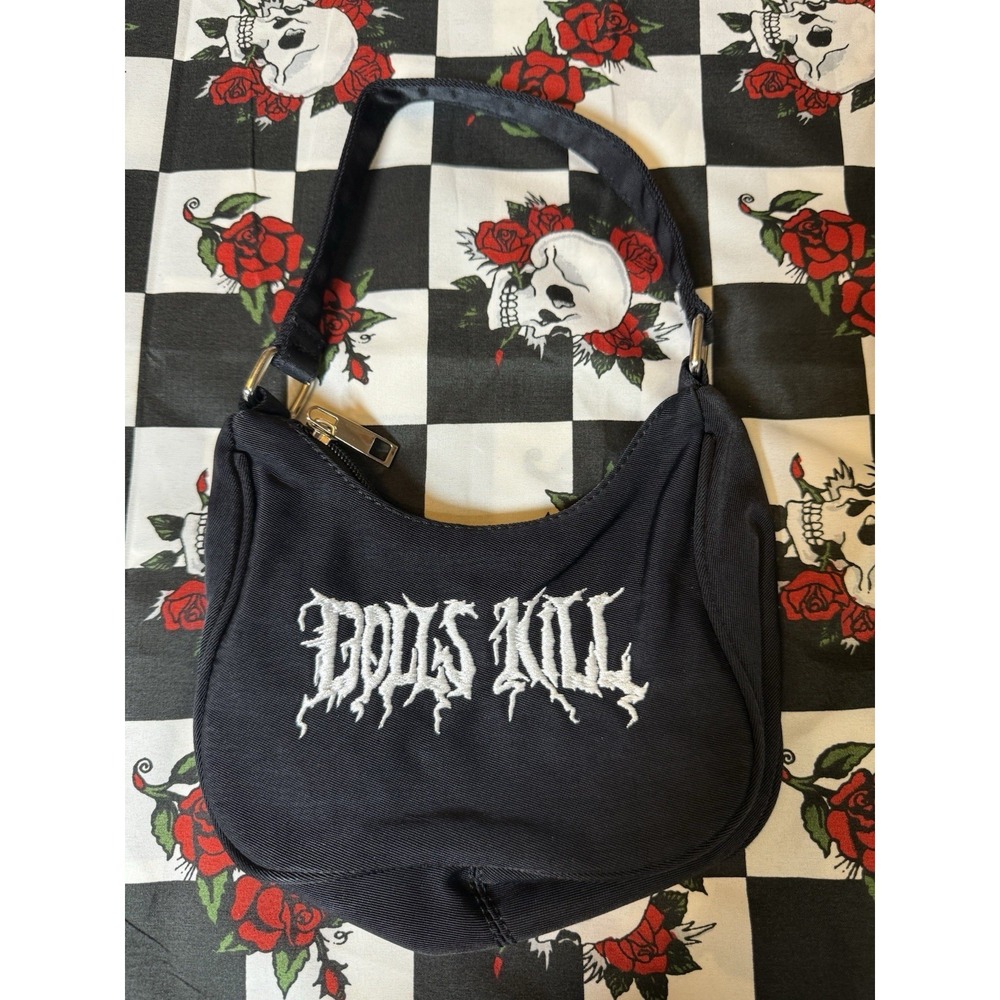 Dolls Kill Black Mini Shoulder Bag Goth Y2K‎ Embroidered Logo